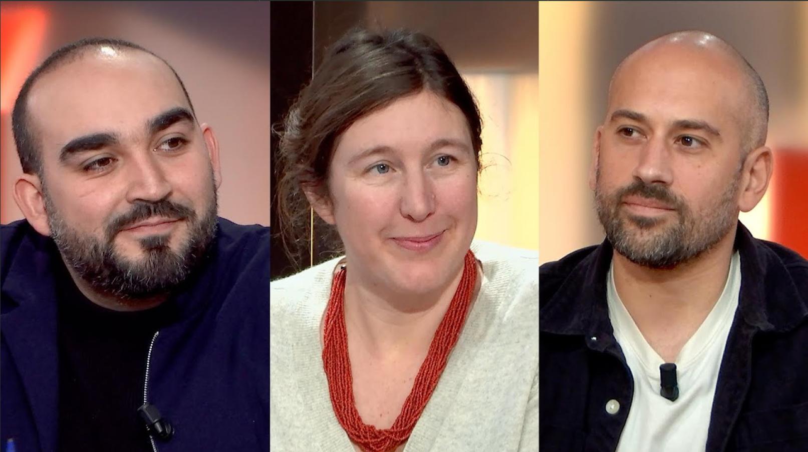Les journalistes Ilyès Ramdani, Mathilde Goanec et David Perrotin sur le plateau d'À l'air libre